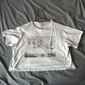 French Pastry white shirt with butterfly design size large.